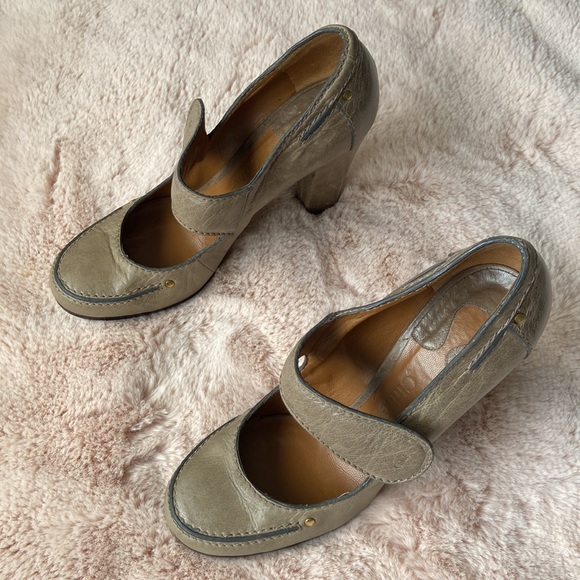 Chloe Mary Jane Leather Block Heels Pumps Shoes Taupe EU 40 US 10 - Picture 5 of 17